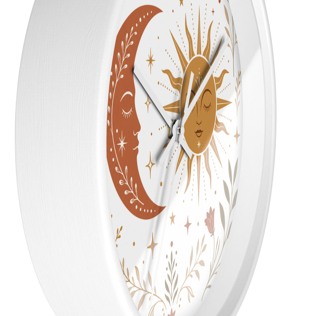 Boho Sun And Moon Wall Clock | Celestial Home Decor Clock | Aesthetic Nursery Or Living Room Clock