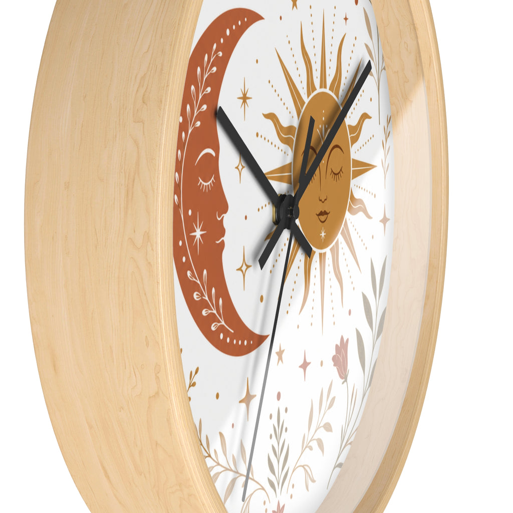 Boho Sun And Moon Wall Clock | Celestial Home Decor Clock | Aesthetic Nursery Or Living Room Clock