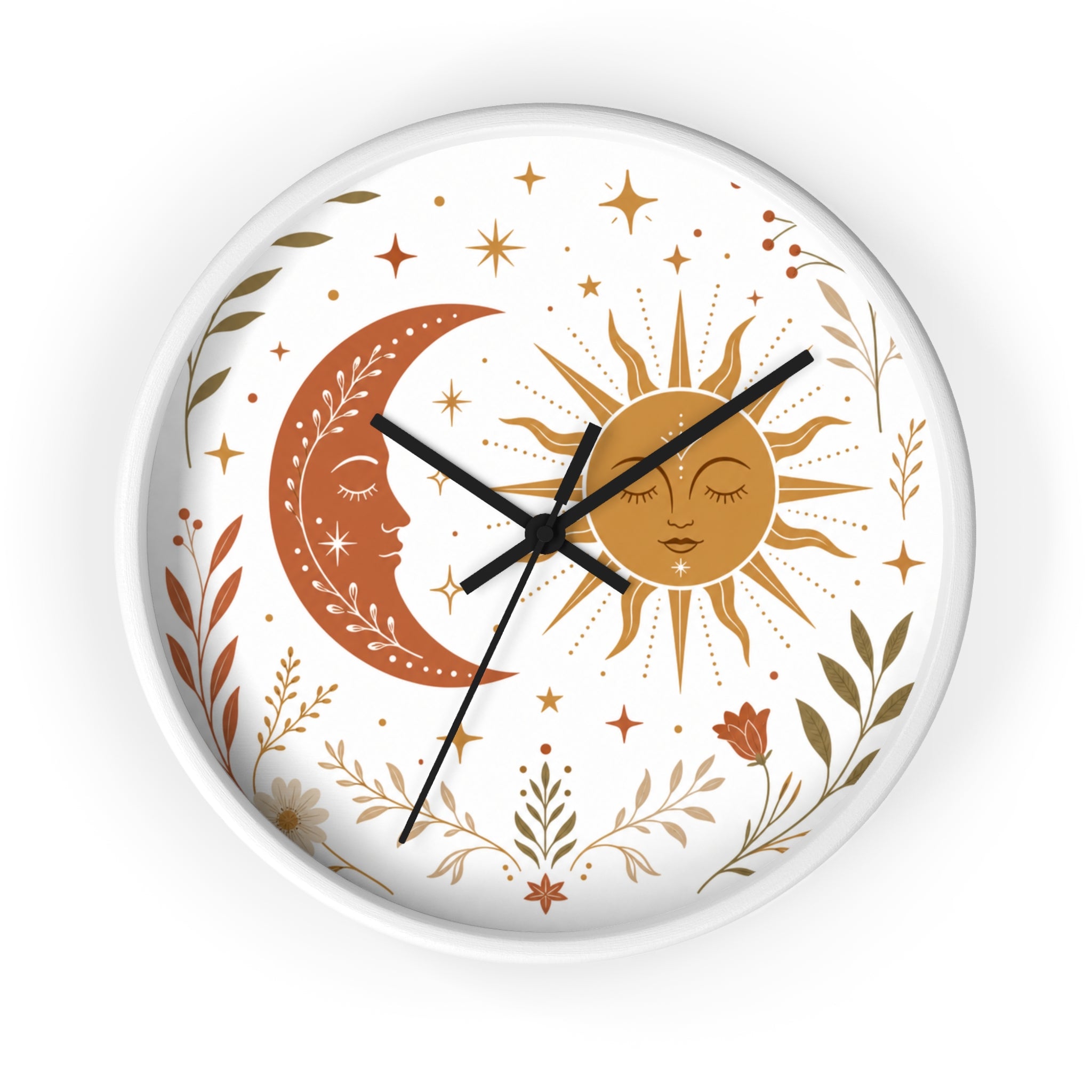 Boho Sun And Moon Wall Clock | Celestial Home Decor Clock | Aesthetic Nursery Or Living Room Clock