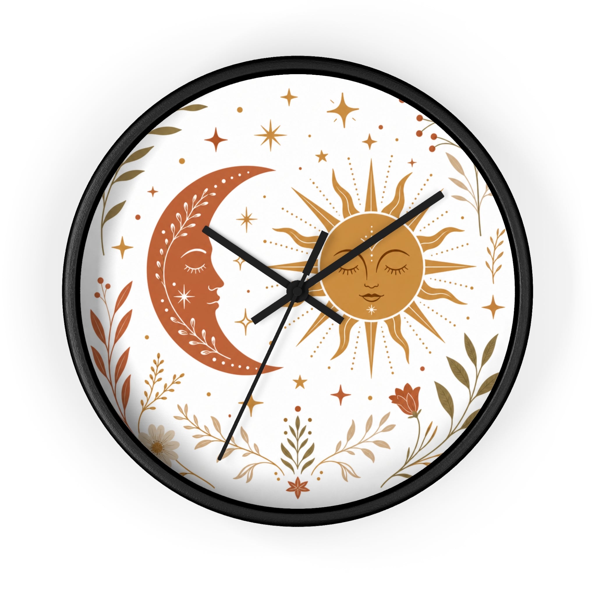 Boho Sun And Moon Wall Clock | Celestial Home Decor Clock | Aesthetic Nursery Or Living Room Clock