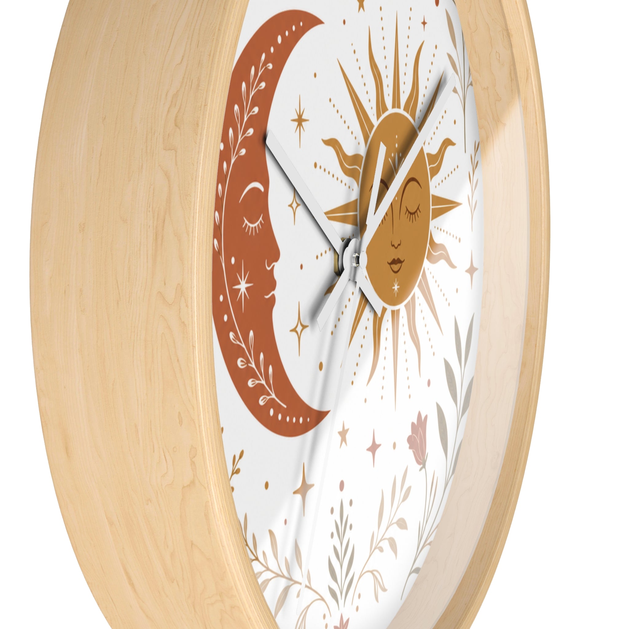 Boho Sun And Moon Wall Clock | Celestial Home Decor Clock | Aesthetic Nursery Or Living Room Clock
