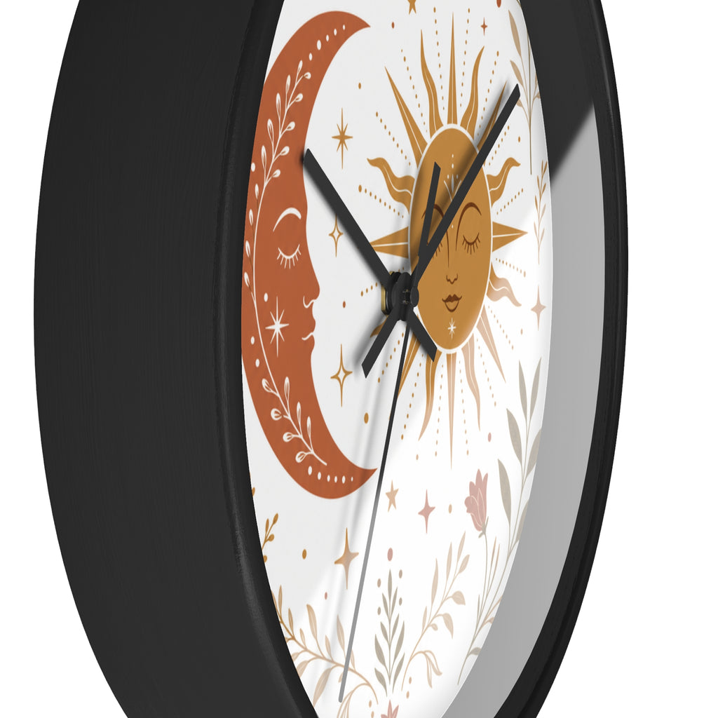 Boho Sun And Moon Wall Clock | Celestial Home Decor Clock | Aesthetic Nursery Or Living Room Clock