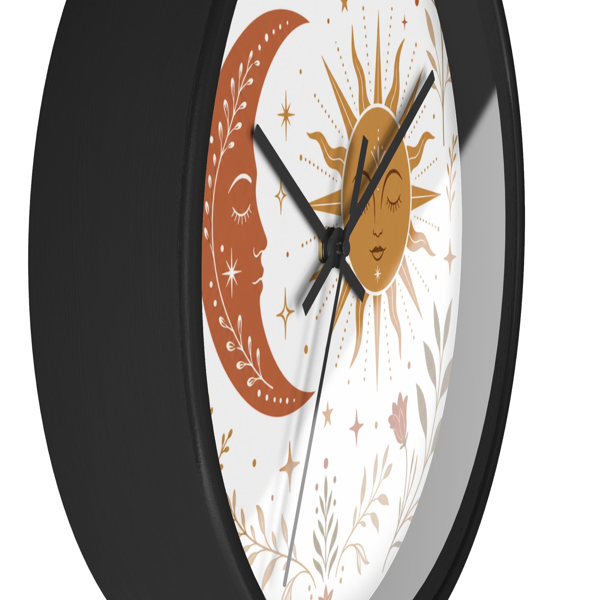 Boho Sun And Moon Wall Clock | Celestial Home Decor Clock | Aesthetic Nursery Or Living Room Clock