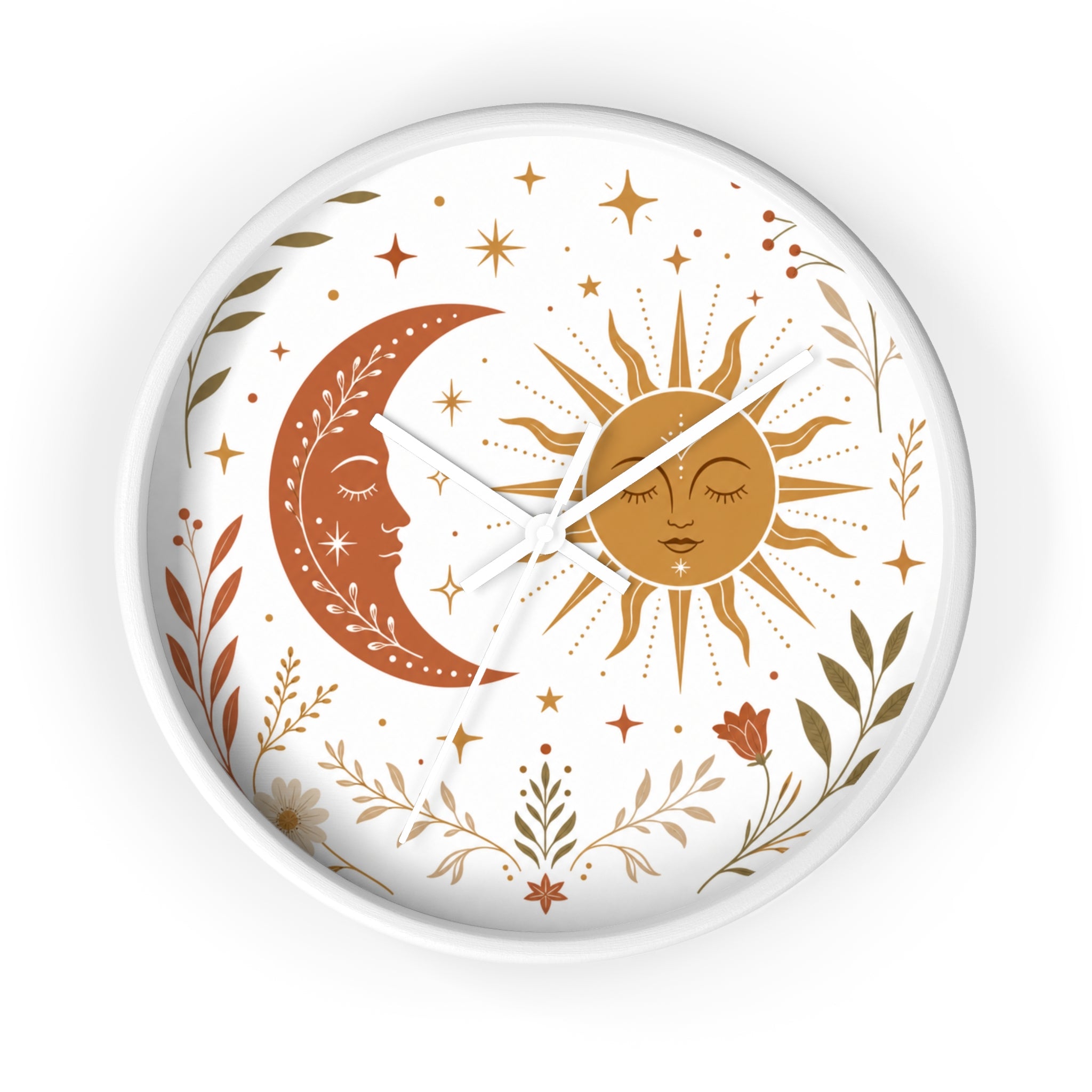 Boho Sun And Moon Wall Clock | Celestial Home Decor Clock | Aesthetic Nursery Or Living Room Clock
