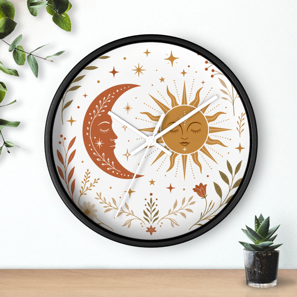 Boho Sun And Moon Wall Clock | Celestial Home Decor Clock | Aesthetic Nursery Or Living Room Clock